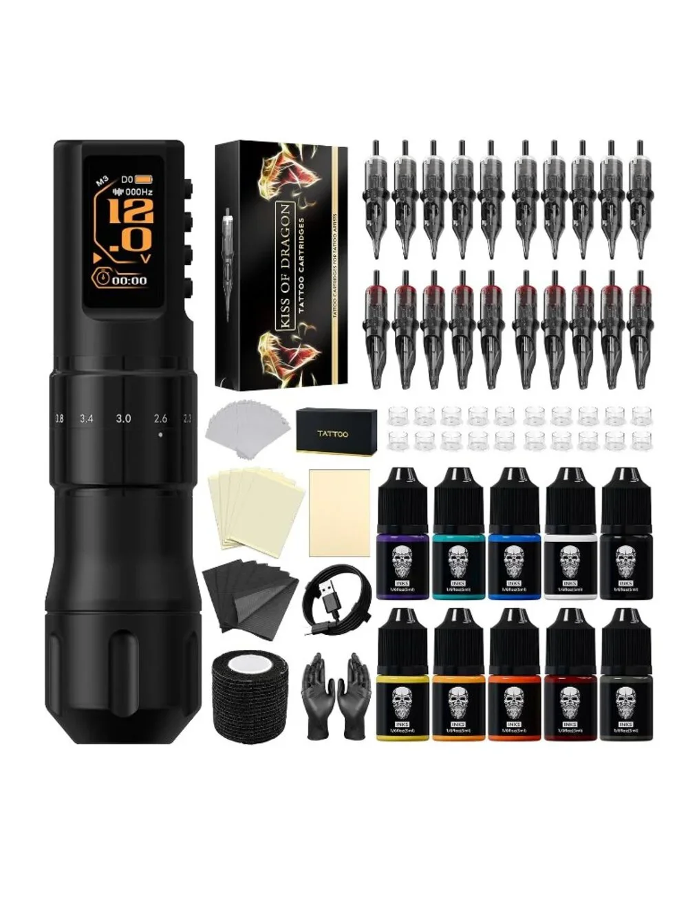 NEW Kiss Of Dragon NAGA Cordless Tattoo Machine Gun Pen Kit Set Ink Professional